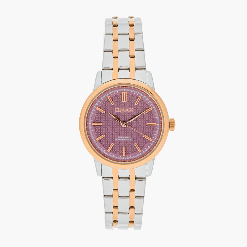 OMAX ساعة أومكس النسائية الذهبية والفضية التناظرية - Image 1